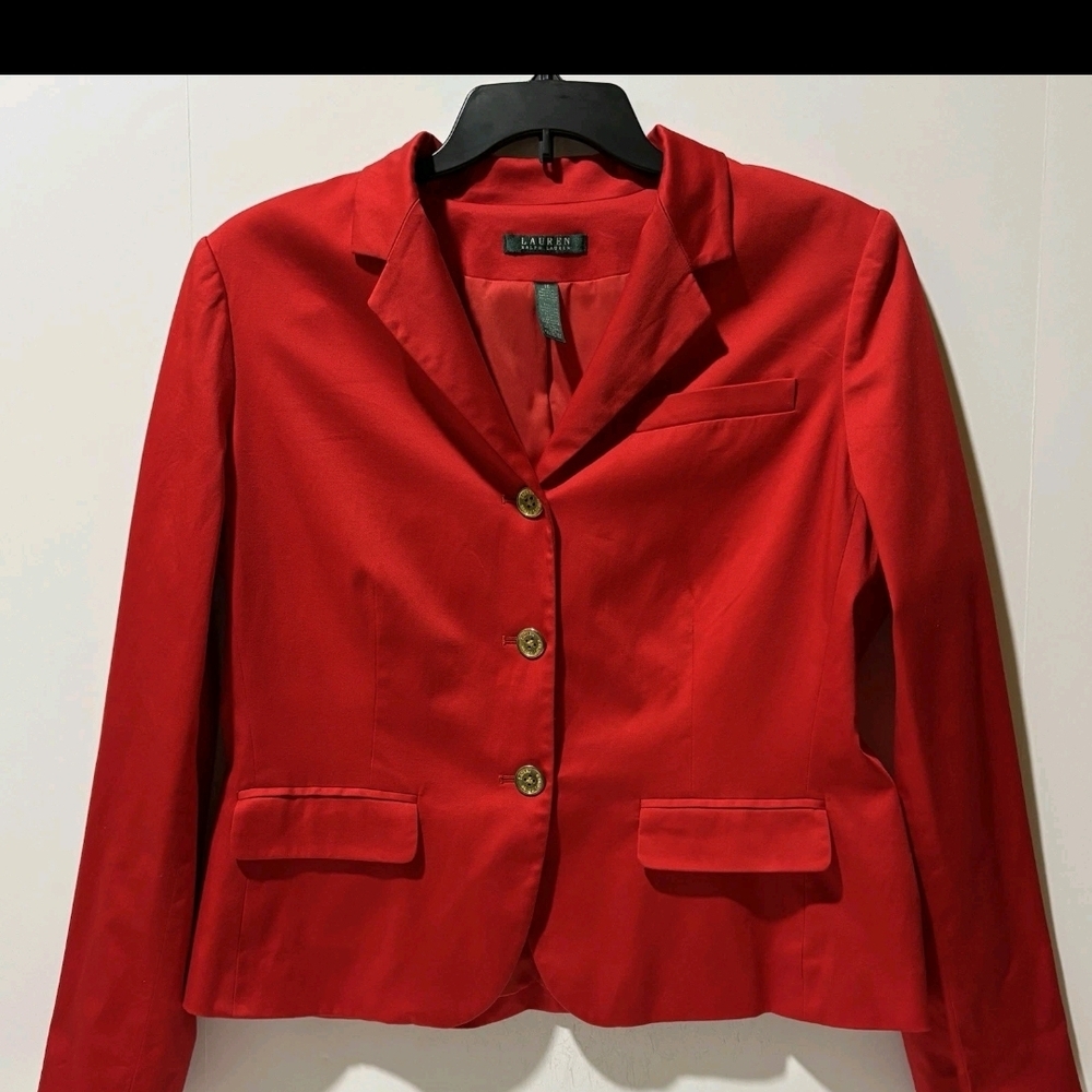 LAUREN RALPH LAUREN Blazer Women's 16 Red 3-Button Preppy Business Casual Jacket